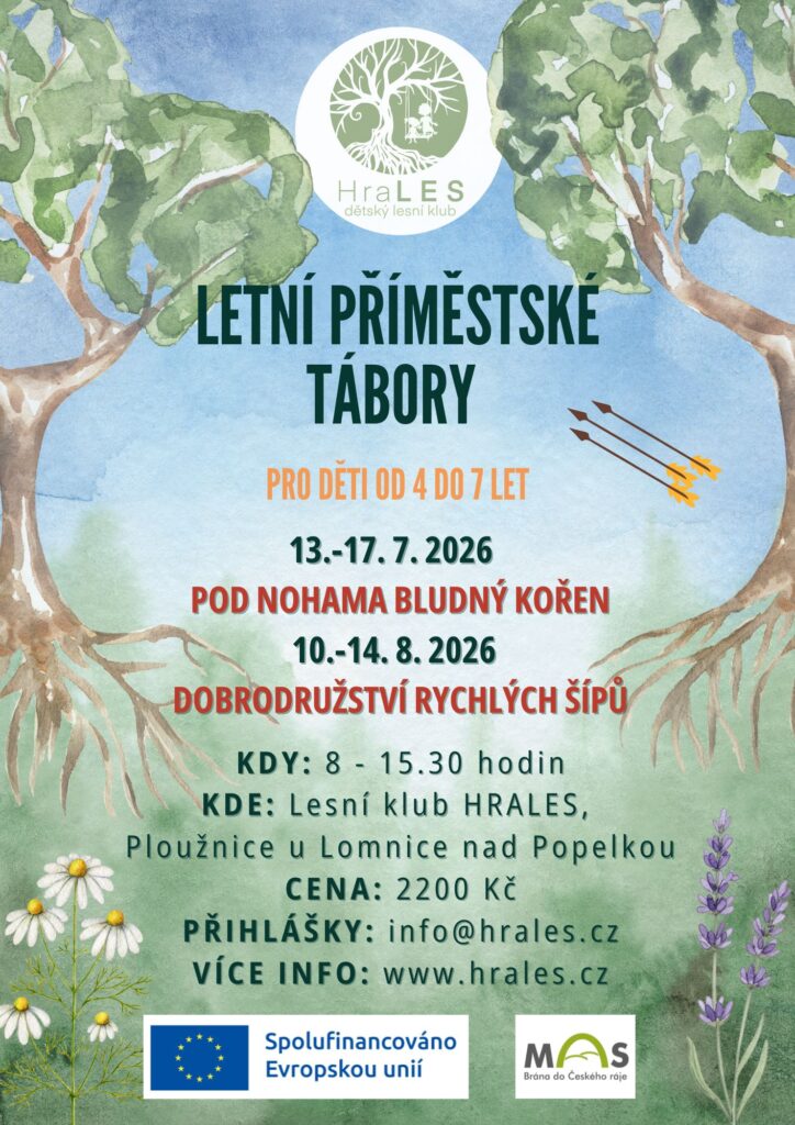 Plakát letní příměstské tábory pro děti od 4 do 7 let